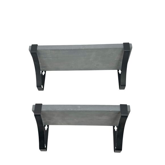 Set of 2 Gray Wood Wall Shelves w/ Black Metal Brackets 13" & 10" - Picture 1 of 7
